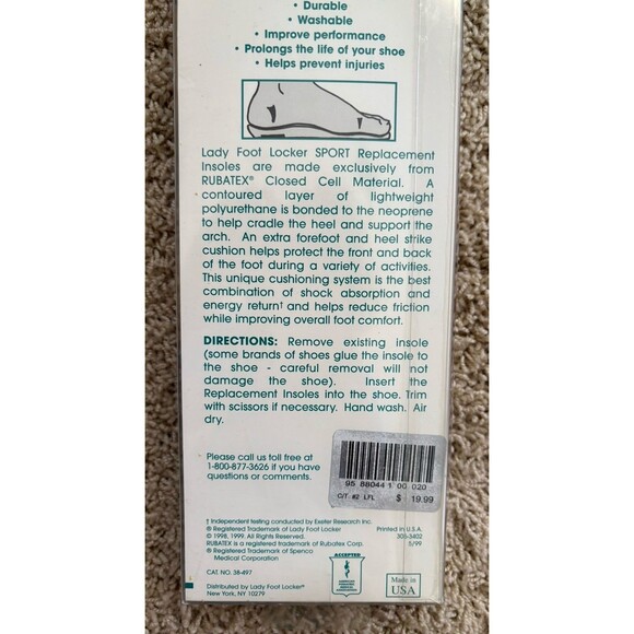 Vintage 1998 Lady Foot Locker by Spenco Cross Trainer Insoles #2 Women's Sz 7-8 - Picture 7 of 12